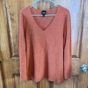 Eileen Fisher Women's 100% Wool V-Neck Sweater in Rust Orange